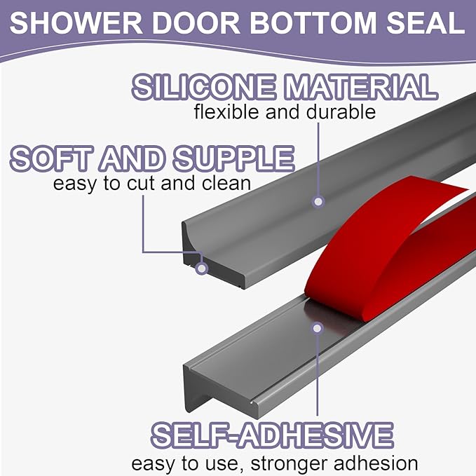 Shower Threshold Water Dam Barrier - Versatile, Silicone Shower Water Guard Stopper Seal Strip for Bathroom Floor, Bathtub Rim, Kitchen Countertop (Gray, 32 In/ 0.8M)