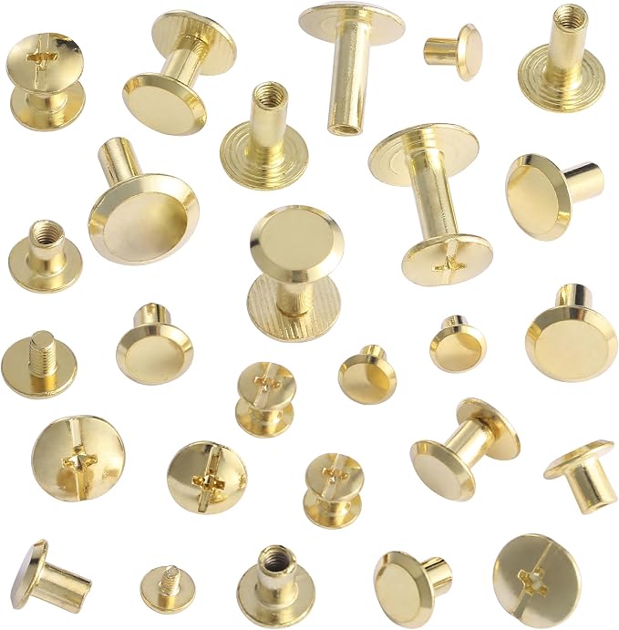 YORANYO 140 Sets Chicago Screws Leather Rivets Kit for Fabric Leather Crafting 6 Sizes Chicago Binding Screws for Decorate and Repair Belt Bag Shoes Purse Pet Collar Clothing Bookbinding (Gold)