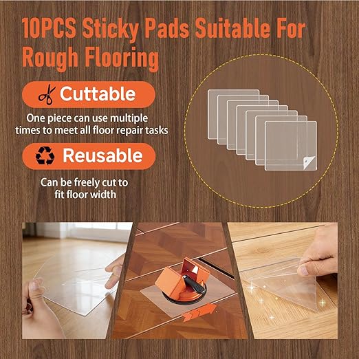 Floor Gap Fixer Tool,2026 Upgrade Heavy Duty 45°Floor Gap Fixer Suction Cup Tool with 10pcs Sticky Pads,Rubber Mallet & Slot Cutter for Laminate Vinyl Flooring Tools(Orange)