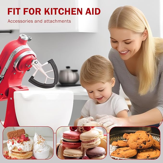 Flex Edge Beater for KitchenAid 4.5/5 Qt Tilt-Head Mixer – Flexible Silicone Edge kitchen aid paddle attachments, Auto-Scrape Bowl Scraper, For Kitchen Aid Accessories and Attachments (Gray)