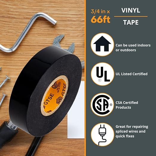 GTSE Black PVC Electrical Insulation Vinyl Tape - ¾ in x 66ft - Triple Pack - 3 Rolls of Premium Tape