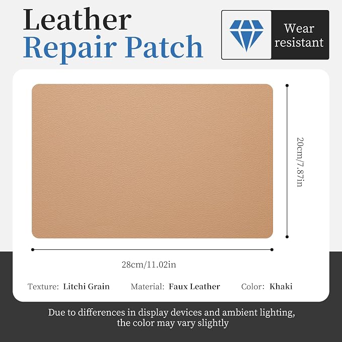 Fadoub Leather Repair Patch Tape Self-Adhesive, 8x11In Heavy Duty Vinyl Patch, Leather Repair Kit for Furniture, Sofa, Couch, Office Chair, Car Seat, Car Interior(Khaki)