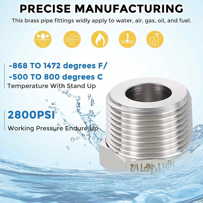 Pack of 6, 3/8" Male NPT NPT1/4" FeMale NPT Solid 304 Stainless Steel Hex Bushing, Hose Fittings Adapter Reducer for Bathroom Remodel, Tool Extensions