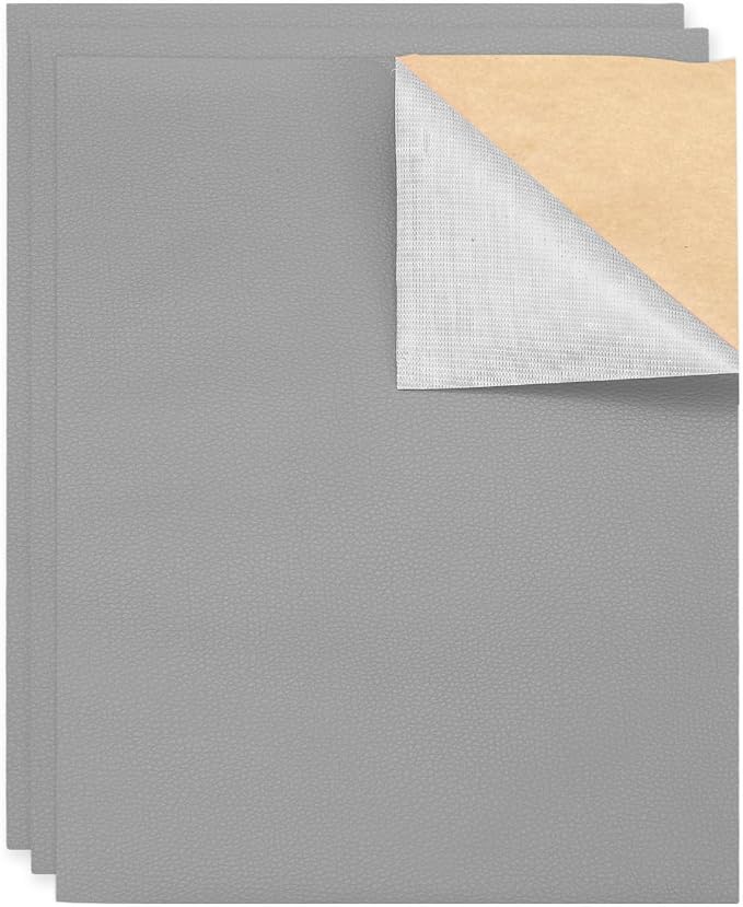 MECCANIXITY 3 Pcs Leather Repair Patch 10"x12" Self-Adhesive Leather Vinyl Repair Tape Kit for Furniture Couches Sofa Chair Car Boat Seats Jackets, Gray