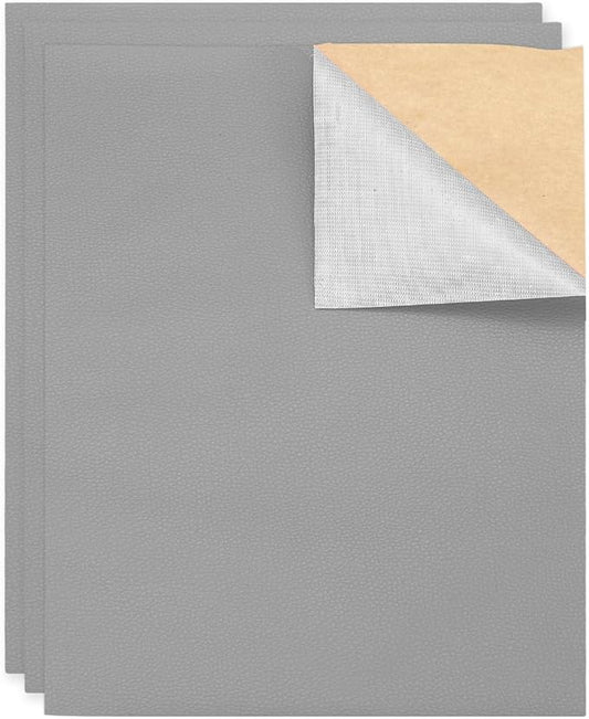 MECCANIXITY 3 Pcs Leather Repair Patch 10"x12" Self-Adhesive Leather Vinyl Repair Tape Kit for Furniture Couches Sofa Chair Car Boat Seats Jackets, Gray