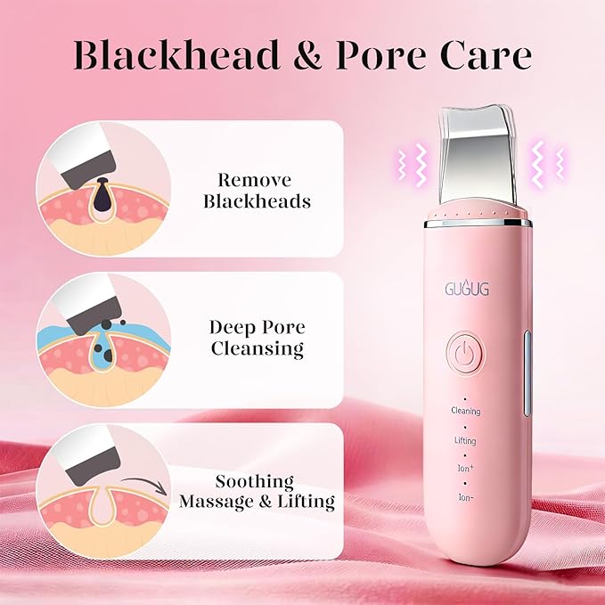 GUGUG Skin Scrubber Face Spatula Skin Spatula Pore Cleaner Blackhead Remover Tools for Facial Deep Cleansing-4 Modes, Pink