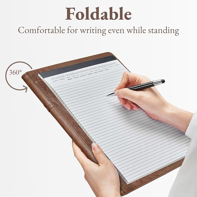 Mymazn Padfolio, Portfolio Folder, Legal Pad Holder, Resume Folder | Faux Leather Binder with Document Organizer, Business Card Holder, Letter-Size Notepad for Interview, Men & Women, Coffee
