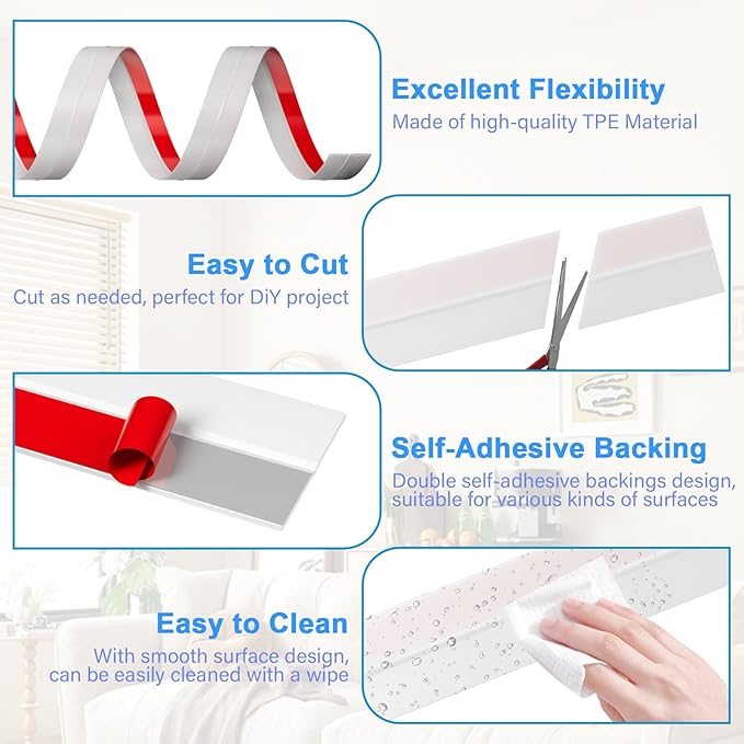36FT Weather Stripping Door Seal - 2" Silicone Door Draft Seal Tape for Gaps Under Door Weatherstripping Sweep Stopper for Bottom of Shower Door/Sliding Glass Door