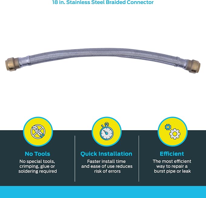 SharkBite 3/4 x 18 Inch Flexible Repair Coupling Hose, Push To Connect Brass Plumbing Fitting, PEX Pipe, Copper, CPVC, PE-RT, HDPE, U3016FLEX18LF