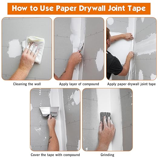 ROLLINGDOG Paper Drywall Joint Tape, 2'' x246 ft Drywall Tape for Seam Patch Wall Sheetrock Ceiling Crack, White