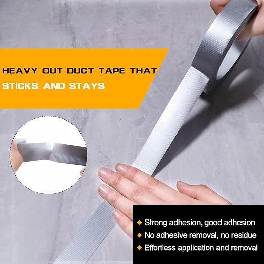 Silver Duct Tape 1 Inch x 33 Yards, Heavy Duty Waterproof Repair Tape, Straight Hand-Tear Cloth Tape for DIY Craft, Camping Gear, Home Maintenance & Packing