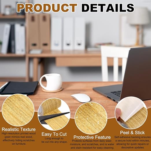 uxcell 2 Pcs Wood Grain Repair Tape, 2.2" x 15ft Self Adhesive Wood Grain Colored Duct Tape Waterproof Repair Patch for Furniture Floor Scratch Fix, Baseboards, DIY Decor, Golden Pine