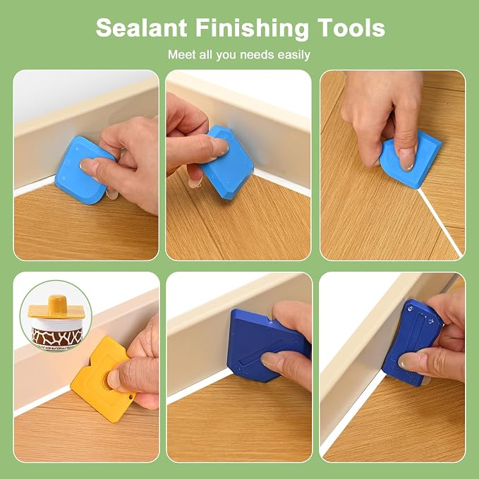 Caulking Tool 5 in 1 Silicone Caulking Grout Removal Sealant Finishing Tool Glass Glue Angle Scraper with Grout Scraper for Kitchen Bathroom Floor, Wall Surface,Window,Comes with storage box