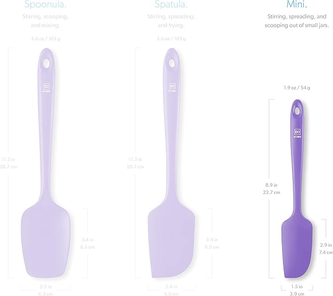 DI ORO Mini Spatula - Small Spatulas Silicone Heat-Resistant up to 600°F - Silicone Kitchen Scraper for Baking & Cooking BPA Free - Mixing Spatula Dishwasher Safe - Nonstick Cookware Safe (Lavender)
