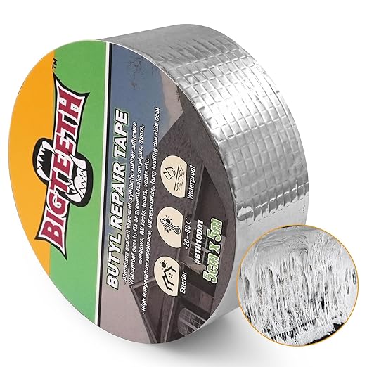 BIGTEETH Aluminum Butyl Repair Tape - 2 inch x 16 feet Waterproof Tape for Pipes, Doors, Windows, RV Roofs, Boats, Vents, etc