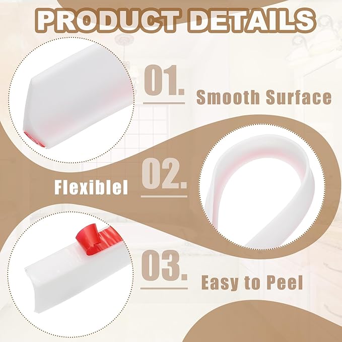 PATIKIL 118 Inch Collapsible Shower Threshold Water Dam Guard, Shower Stopper Barrier Self Adhesive Sink Splash Guard for Frameless Shower Door Bottom, White (1.2"Wx0.6"T)