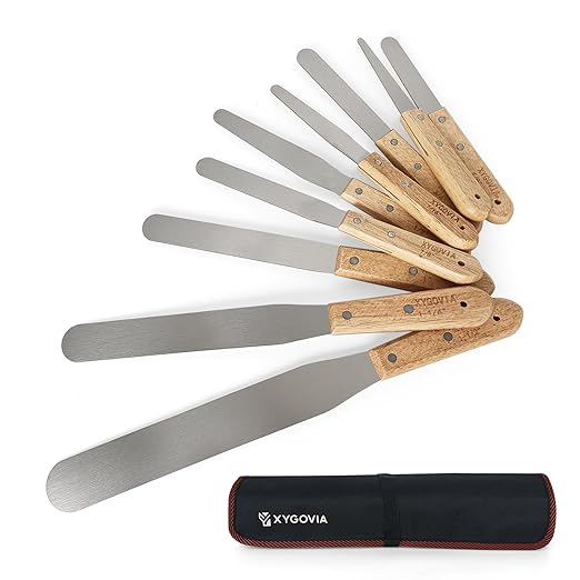 9-Piece Caulking Spatula with Wooden Handle, Professional Stainless Steel Caulk Tool Set Finishing Tools, Streamline Spatulas for Caulk Application