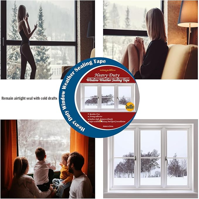 Transparent Window Weather Sealing Tape, 4-Inch x 85FT, Clear Window Draft Isolation Sealing Film Tape-Clear Draft Stopper Adhesive Tape for Doors, Windows and Shower Glass Gaps (4-Inch x 85FT)