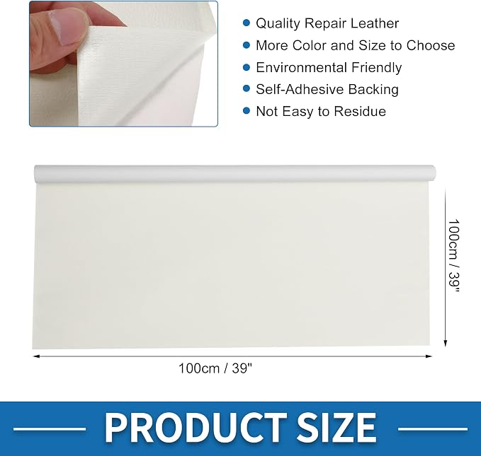 Self Adhesive Leather Repair Patch Strong Stickiness 39"x39" Leather Repair Tape PVC Faux Leather White 1 Pcs