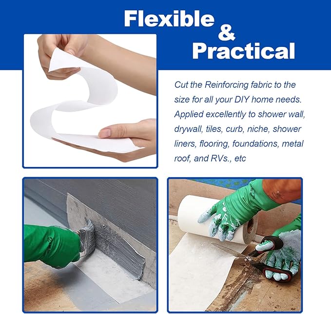 3.3 Ft x 115 Ft Waterproofing Membrane Fabric, Reinforcing Anti Fracture Geo Textile Mesh Drywall Tape, Liquid Waterproof Membranes Roof Tape for Shower Wall, Seams, Joints