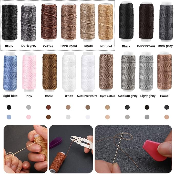 BUTUZE Upholstery Repair Kit, Leather Sewing Kit, Sewing Thread, Waxed Thread, Heavy Duty Hand Sewing Needles, Sewing Awl, Heavy Duty Sewing Kit for Car Carpet Sofa Shoe