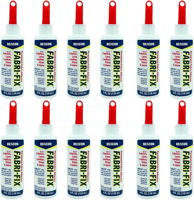 BEACON Fabri-Fix Bonding Solution - Fast Grab & Quick Dry for Fabric, Leather & More - No Heat, No Mess & Burn-Free, 4-Ounce, 12-Pack