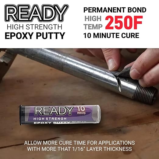 Ready High Strength Premium Epoxy Putty, 10 Minute Quick Set, High Temperature, Metal, Glass, Wood, Plastic, Ceramic, Stone, Tile, Concrete, Fast Bond, Powerful Adhesive