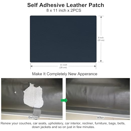 ILOFRI Leather Repair Patch 8x11 inch 2 Pcs, Self Adhesive Vinyl and Leather Repair Kit for Couch, Car Seats, Boat Seat, Furniture, Upholstery, Auto Interior, Sofa, Chair -Dark Blue #2