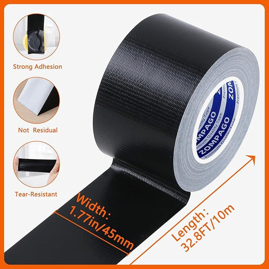 ZOMPAGO Black Window Weather Sealing Tape 1.8in x 33FT, Cloth Draft Stopper for Sliding Door & Gap Filler, Strong Adhesive Window Seal Tape Air Conditioner Door Weather Stripping Insulation