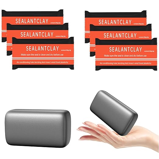 Quick Mending Waterproof Sealant Putty (6 Pack) - Gray Sealing Clay for Air Conditioning Gaps, Wall Holes, Drain Pipes & Duct Repair