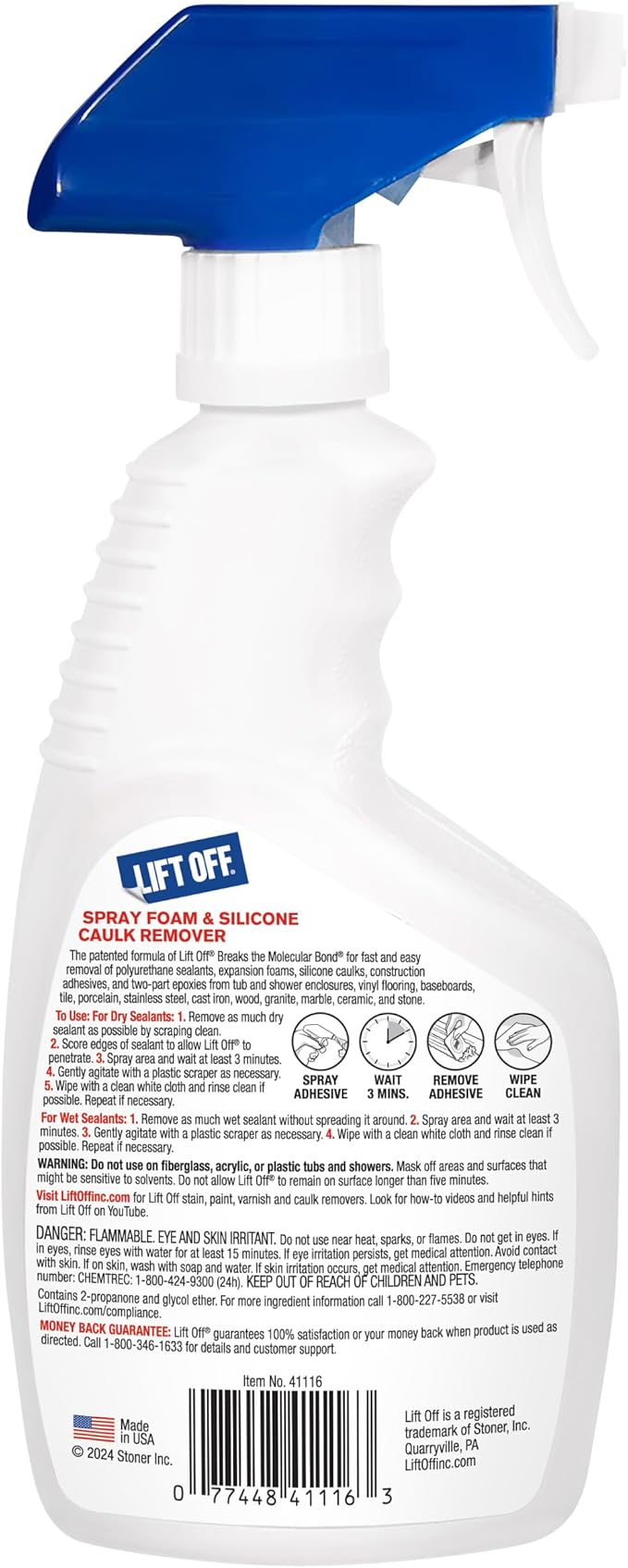 Motsenbocker's Lift Off 41116-6PK 16-Ounce Spray Foam and Silicone Caulk Remover Spray Safe on Showers, Construction Adhesives, Stainless Steel, Ceramic Water-Based, Pack of 6