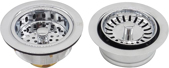 Westbrass CO2165S-26 COMBO PACK 3-1/2" Post Style Large Kitchen Sink Basket Strainer and Waste Disposal Drain Flange with Basket Strainer, Polished Chrome