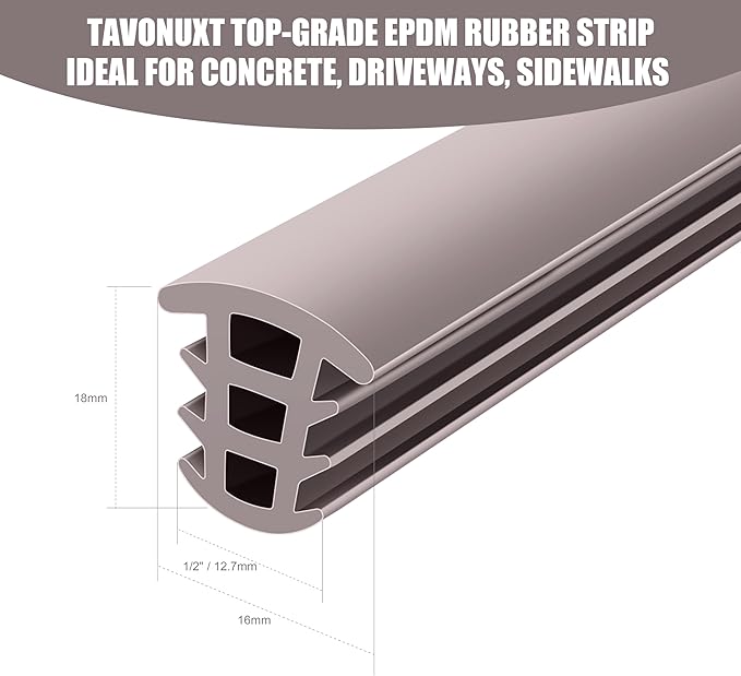 Flexible EPDM Rubber Strip (100 ft Long x 1/2 inch Wide) - Concrete Crack Repair & Replacement, Weather & Aging Resistant Expansion Joint Filler for Driveways, Sidewalks