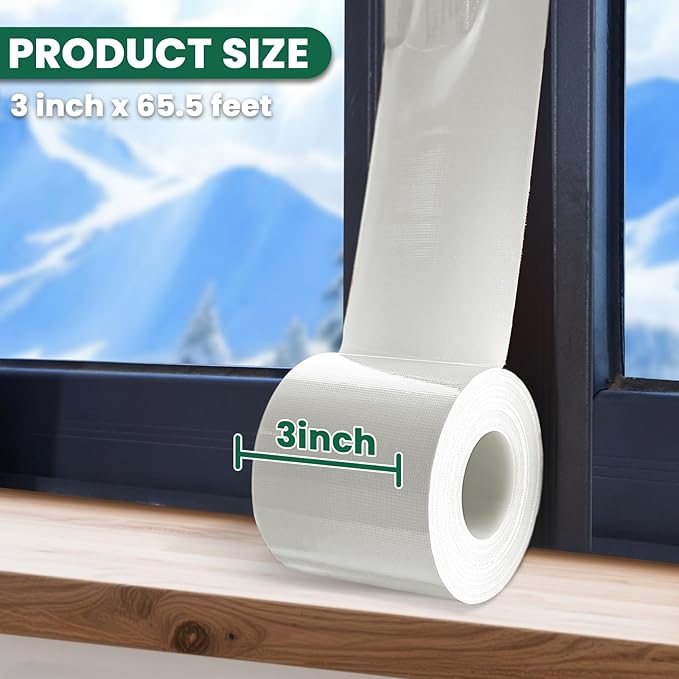 Window Sealing Tape, Window AC Insulation Air Conditioner Sealing Around Frame,3 inch X 65.5 FT, Blocker for Cold Heat Air, Waterproof Tape for Repair, Heavy Duty No Residue (White)