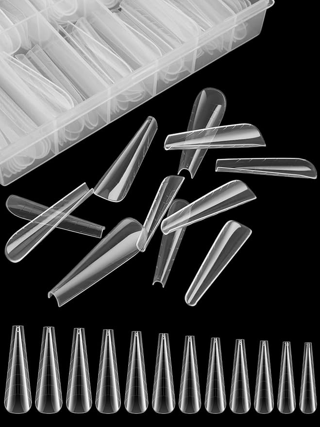TOROKOM 120Pcs Poly Extension Gel Dual Forms Clear Tips Set - Acrylic False Nails With 12 Sizes Square Stiletto Gel Forms Full Cover Reusable Molds