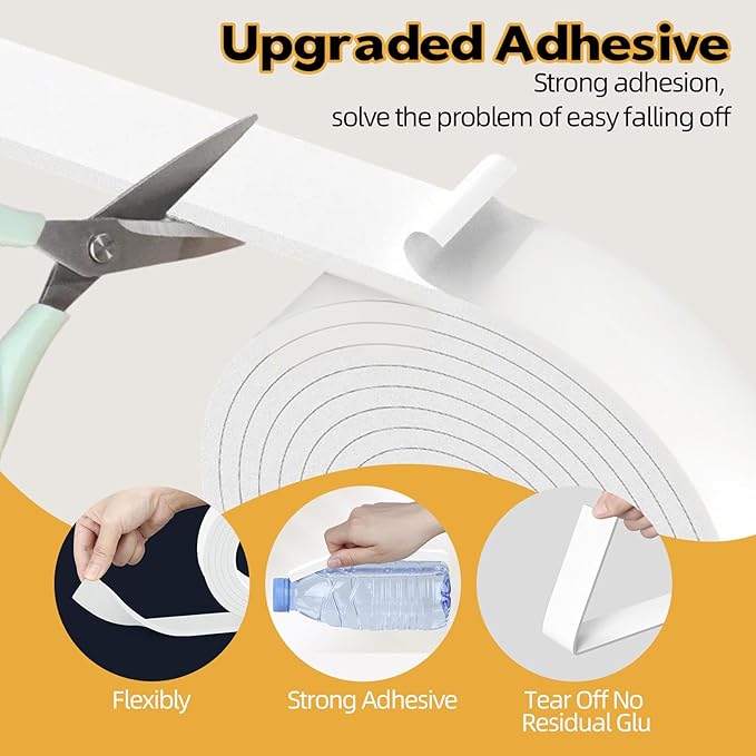 1/2 Inch Wide 1/17 Inch Thick White Window Sealing Tape,Weather Stripping Door Seal,Foam Insulation Tape,Single-Sided Self-Adhesive Foam Strips,33 Feet Long
