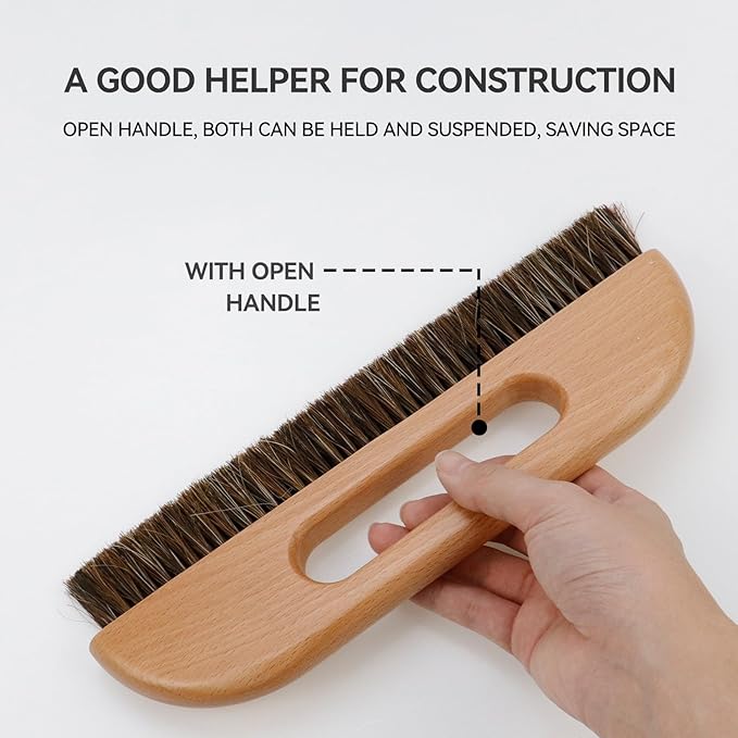KUMGROT Wallpaper Smoothing Brush, 3-Rows Wallpaper Paste Hair Wallpapers Brush Tool Horse with Wood Handle for Wallpapering (W01)