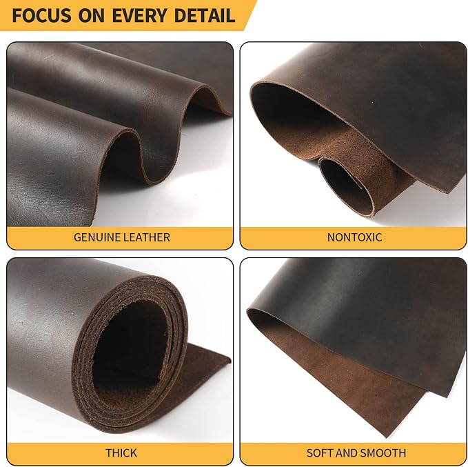 RingSun Genuine Leather Sheets for Leather Craft (2mm), Full Grain Leather for Tooling Craft Sewing(10''X10'', Black Coffee)