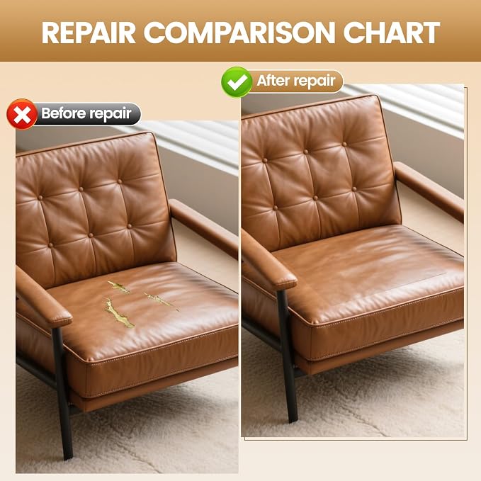 WALLAX Leather Repair Patch, 16 x 79 Inches Self Adhesive Leather Repair Tape for Furniture, Couch, Sofa, Car Seats, Office Chair, Car Interior, Upholstery, Vinyl Repair Kit (White)