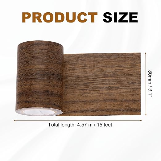 uxcell Wood Grain Repair Tape, 3.1" x 15ft Self Adhesive Wood Grain Colored Duct Tape Waterproof Repair Patch for Furniture Floor Scratch Fix, Baseboards, DIY Decor, Dark Brown