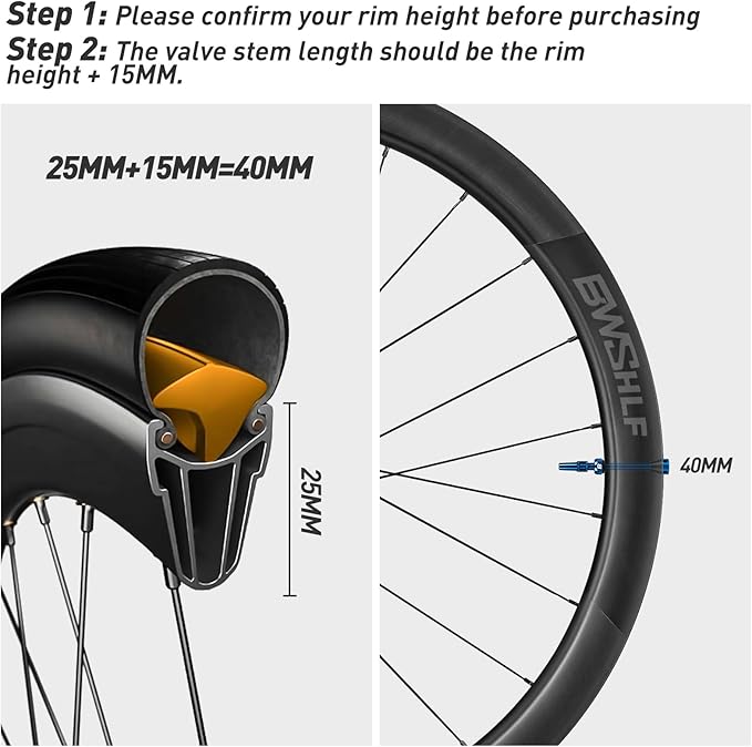 BWSHLF Tubeless Presta Valve Stem 40/44/55/60/65/80/100 mm, Super Light Alloy Presta Valve Stem Kit with Valve Core Remover Tool and Valve Stem Caps - Multiple Color and Size Options(Pair)