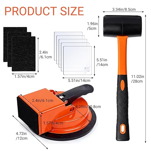 Heavy-Duty Floor Gap Fixer Tool with Robust Rubber Mallet & 5 PCS Reusable Nano Adhesive Pads – High-Grip Pro Suction Cup Repair Kit for Laminate & Vinyl Plank, Ideal for Gap Filling (No Hammer)