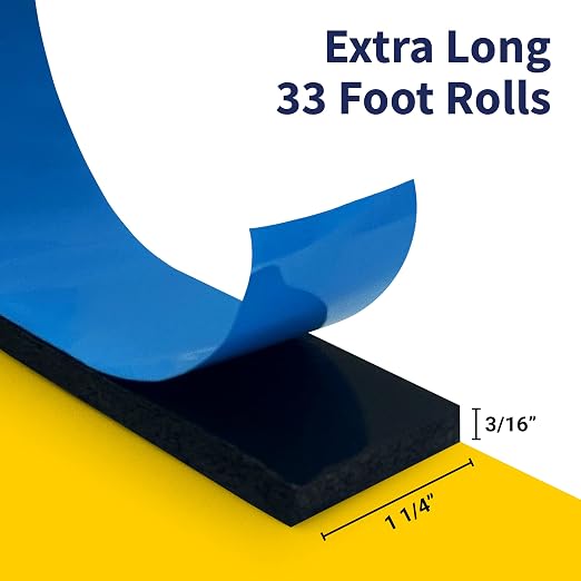 Double Sided Self Adhesive Camper Mount Foam Tape 3/16in x 1 1/4in x 33ft for Truck Shells, RVs, Cars. Helps Stop Vibrations, Scratches and Squeaks. Seal Around Air Conditioners, Doors and Windows