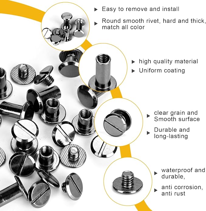 120sets Chicago Screws Kit, 6 Sizes Screw Rivets Gun Metal Chicago Binding Screws for DIY Repair Leather Craft Belt Bag Shoes Purse Bookbinding (M5*4,5,6,8,10,12) (Gunblack)