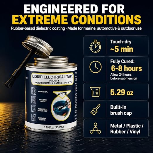 5.29OZ Liquid Electrical Tape, White Insulating Glue with Brush Cap, Waterproof & Flexible Rubber Coating, Quick-Drying for Wires, Cables, Outdoor Electrical Connectors, Marine, Automotive Use