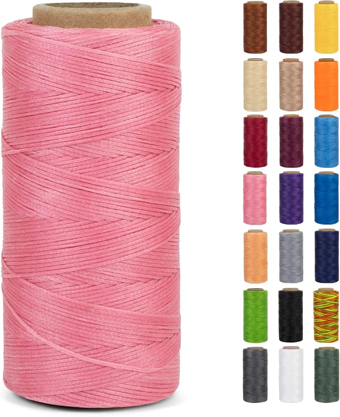 0.8mm Waxed Thread for Leather Sewing, 284 Yards, 150D Flat Wax String, Waxed Cord for Bracelet Making, Bookbinding, Shoe Repairing, Leather Projects, DIY Crafts (Dark Pink)