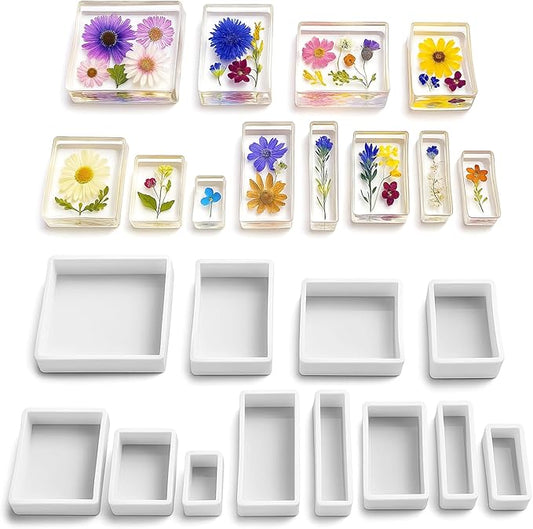 12 Pcs Epoxy Resin Molds Silicone Kit, 12 Sizes Square Rectangle Silicone Molds for Resin, Soaps, Dried Flowers, Bookends, Specimens, DIY Handicrafts (White)