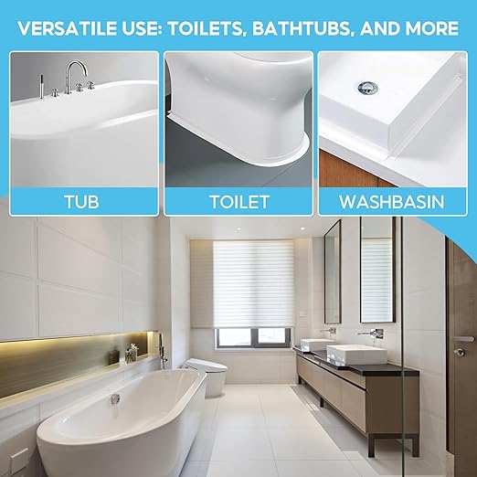 2 Roll White Caulk Tape Waterproof Self Adhesive, Toilet Bathroom Caulking Tape for Kitchen, Countertop, Bathroom, Sink, Shower, Bathtub, Toilet Edge Protector with Sealing Tool