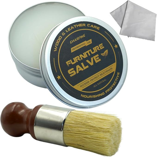 Furniture Salve for Leather - Polisher, Moisturizer, and Restorer for Couches and Furniture，Repair Salve 5.3OZ with Brush and Towel