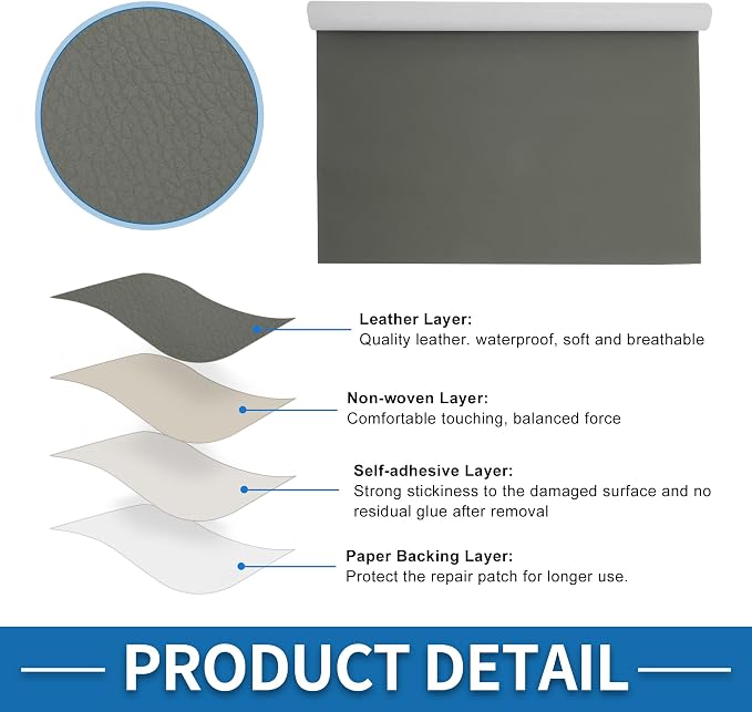 Self Adhesive Leather Repair Patch Strong Stickiness 19.6"x39" Leather Repair Tape PVC Faux Leather Deep Gray 1 Pcs